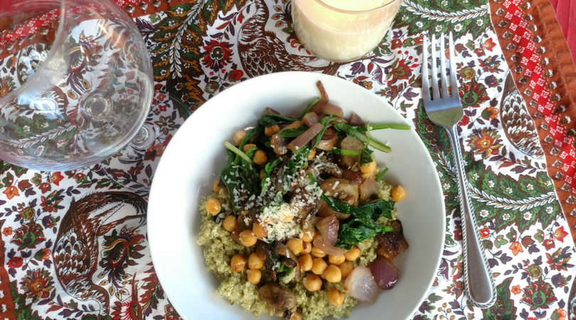 Pesto Quinoa Bowl with Chickpeas + Seasonal Vege