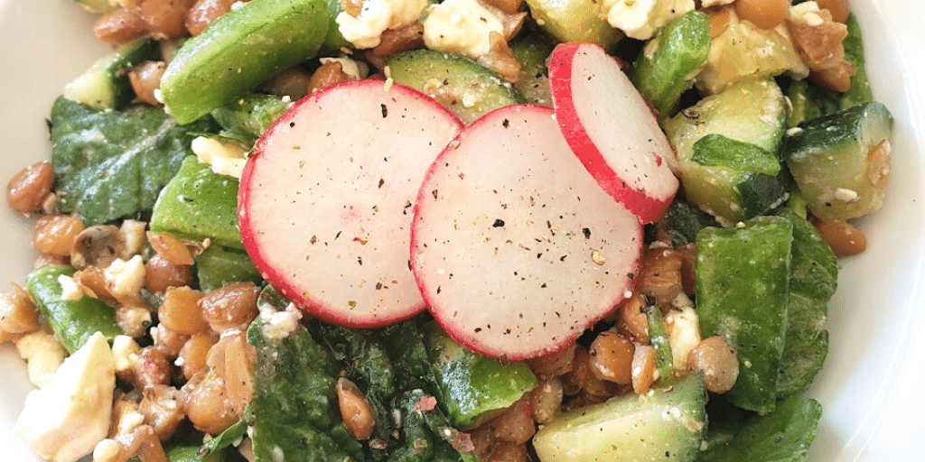 Spring Salad Inspiration: Greens, Sugar Snap Peas, Lentils, Feta & Cucumbers 