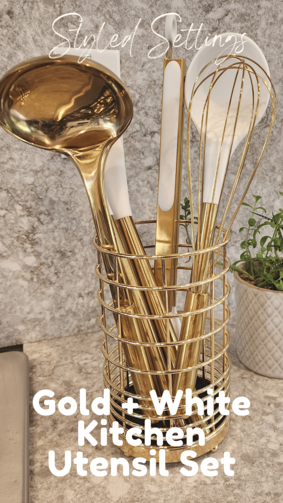 gold and white utensil set