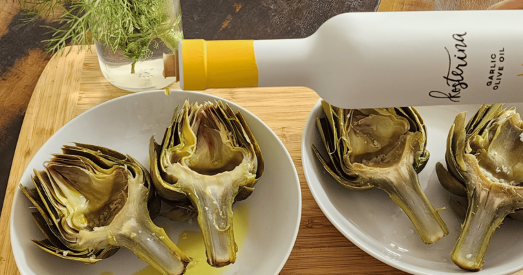 Perfect Steamed Artichoke with Kosterina Garlic Olive Oil