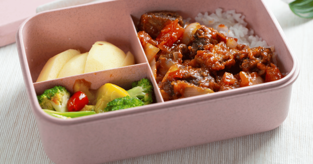 Apples, Veggies and leftover eggplant curry on rice. 