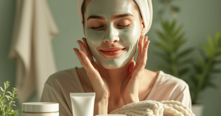 Mother's serene skincare moment