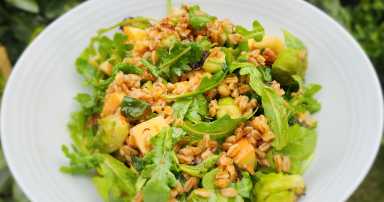 Summer Farro Salad with Pan-Roasted Brussels Sprouts, Apple, and Walnuts
