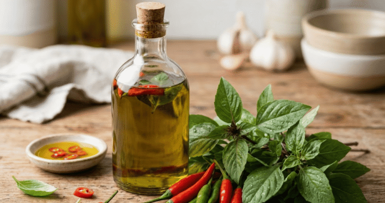 Simple 3-Ingredient Thai Chili & Basil Infused Olive Oil
