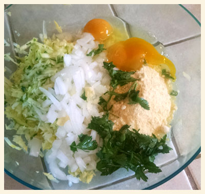 Ingredients for my super easy zucchini fritter pancakes.